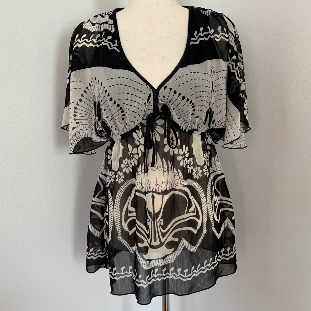 Boho Fairy Black and White Sheer Women's Top